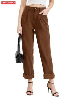 Women's Corduroy Pants High Waisted Straight Leg Stretch Casual Work Trousers